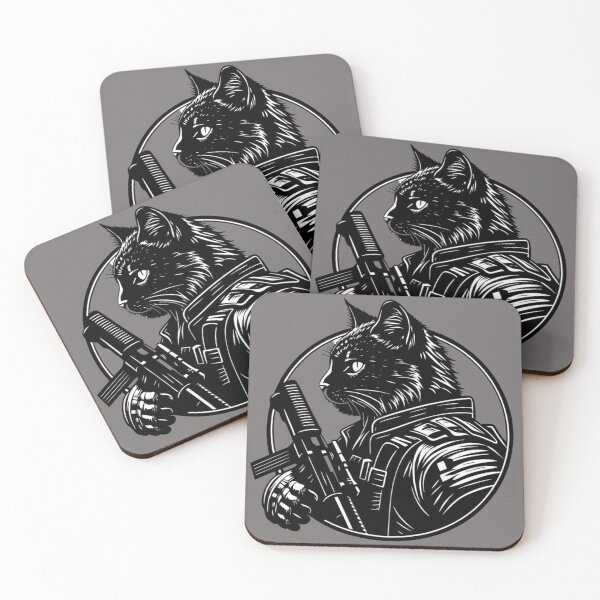 Item preview, Stealth Tactical Cat – Black and White Military Vector Illustration designed and sold by Marimurmurprint.