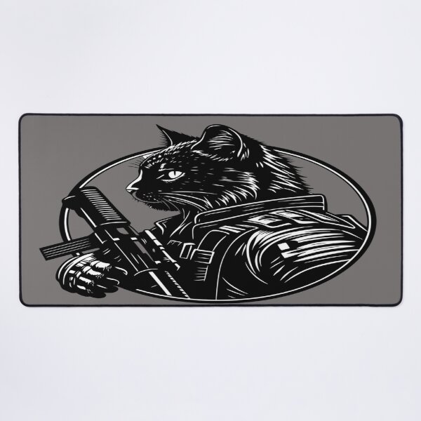 Item preview, Stealth Tactical Cat – Black and White Military Vector Illustration designed and sold by Marimurmurprint.