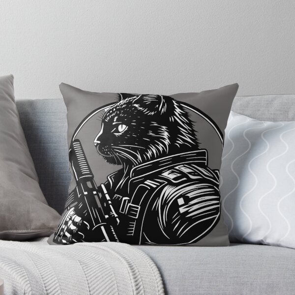 Item preview, Stealth Tactical Cat – Black and White Military Vector Illustration designed and sold by Marimurmurprint.