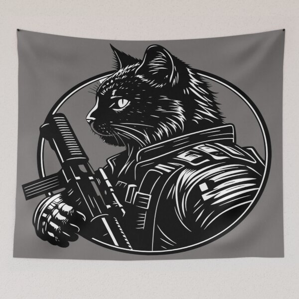 Item preview, Stealth Tactical Cat – Black and White Military Vector Illustration designed and sold by Marimurmurprint.