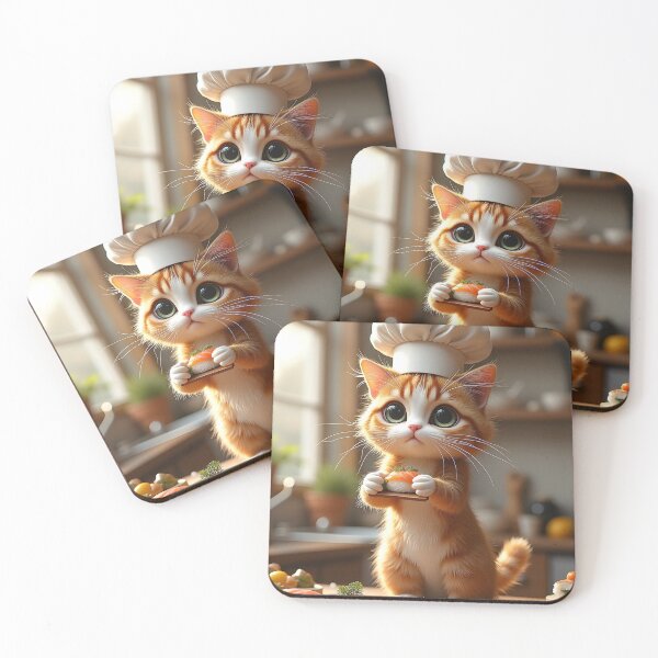 Item preview, Fluffy Cat Chef Struggles with Sushi designed and sold by Velvet Night Art.