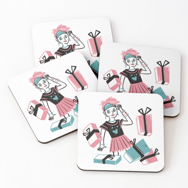 Item preview, Eighties girl surrounded by gifts in punk hair style designed and sold by jasmineberry.