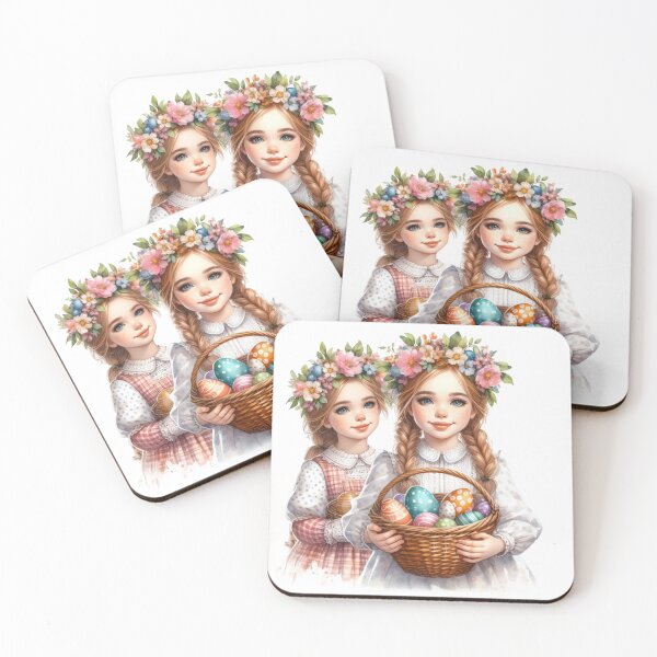 Item preview, Two Cute Girls with Easter Basket - Floral Style designed and sold by lojadpop.