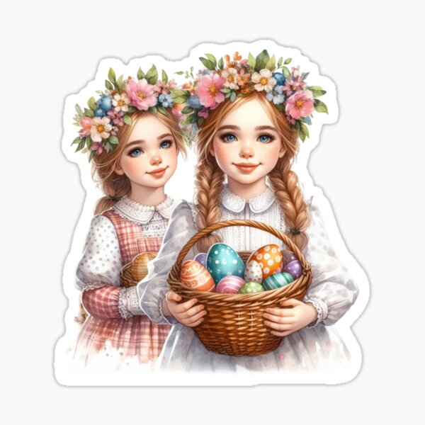 Item preview, Two Cute Girls with Easter Basket - Floral Style designed and sold by lojadpop.