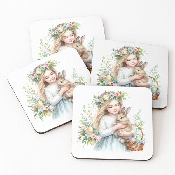 Item preview, Cute Girl with Bunny and Easter Basket - Floral Style designed and sold by lojadpop.