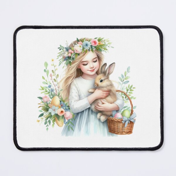 Item preview, Cute Girl with Bunny and Easter Basket - Floral Style designed and sold by lojadpop.