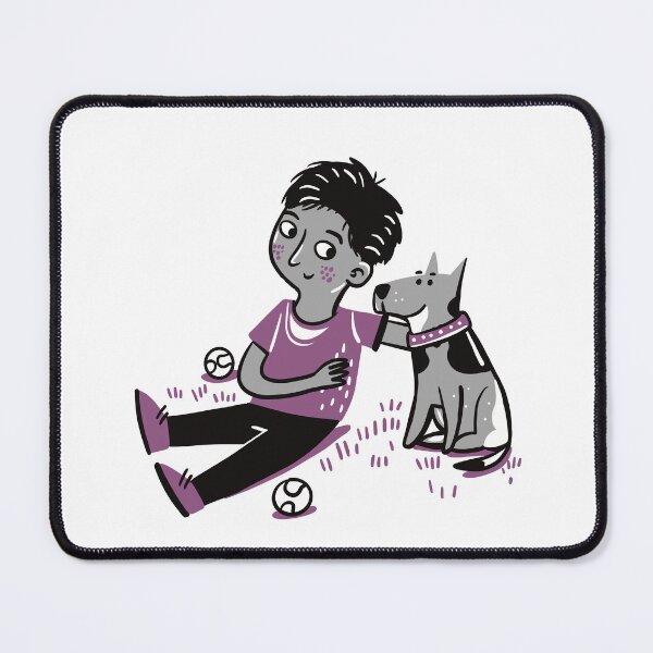 Item preview, Boy sitting on the grass with a cute dog designed and sold by jasmineberry.