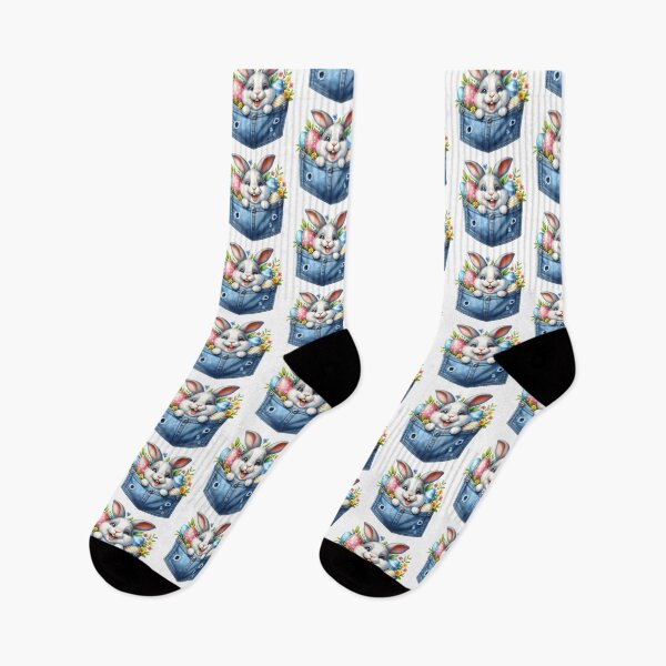 Item preview, Cute Bunny in Torn Jeans Pocket with Easter Eggs - Fun Style designed and sold by lojadpop.