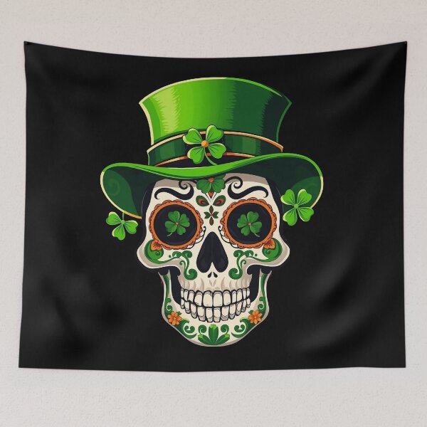 Item preview, St. Patrick’s Day Sugar Skull with Leprechaun Hat designed and sold by svarupa.