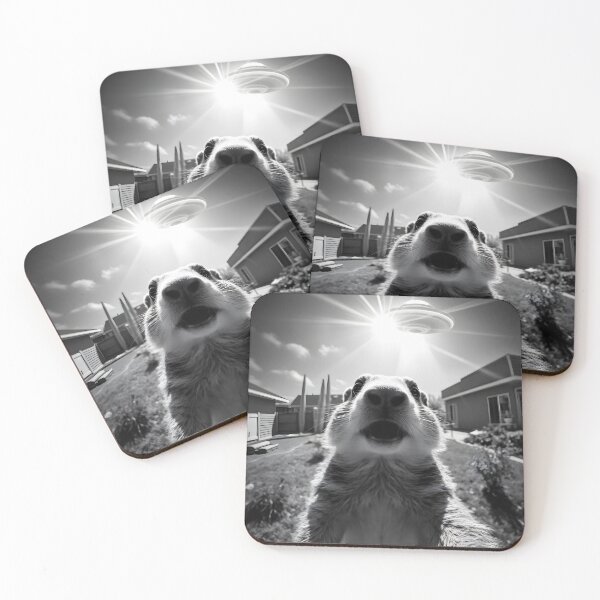 Item preview, Alien Encounter Selfie: Shocked Marmot & Giant UFO – Retro B&W Wildlife Photo designed and sold by WAUZ.