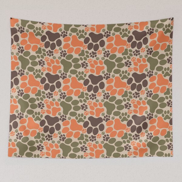 Item preview, Dog Paw Camo Seamless Repeat Surface Pattern Orange Green Brown Tan designed and sold by MoePark.