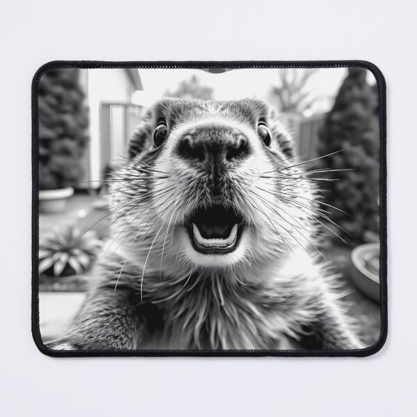 Item preview, Out of This World Selfie: Shocked Marmot & UFO – Edgy B&W Wildlife Humor designed and sold by WAUZ.