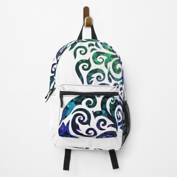 Item preview, Tattoo design on a white background, featuring blue and green Māori-inspired patterns with a heart in the center. designed and sold by Uncommon Cents.