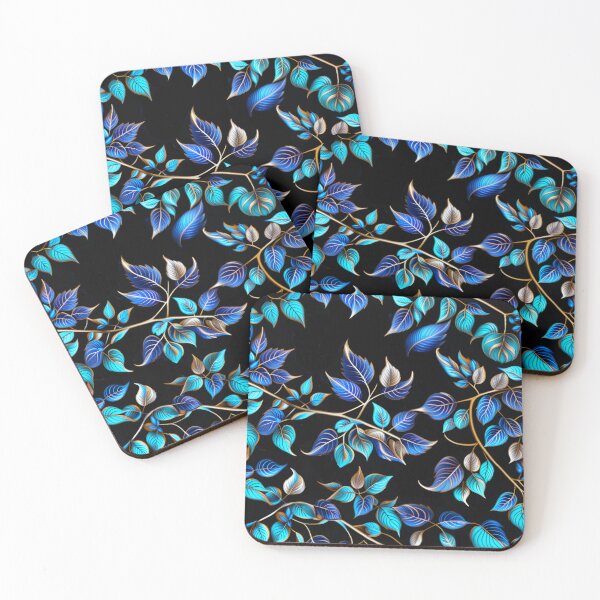 Item preview, Elegant Indigo and Teal Leaf Pattern with Gold Accents – Seamless Botanical Design designed and sold by Juliette Ozkalfayan.