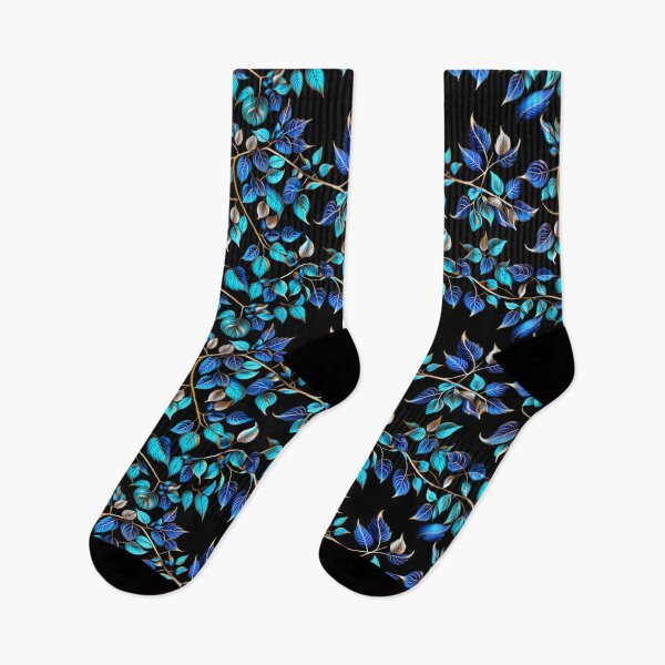 Item preview, Elegant Indigo and Teal Leaf Pattern with Gold Accents – Seamless Botanical Design designed and sold by Juliette Ozkalfayan.