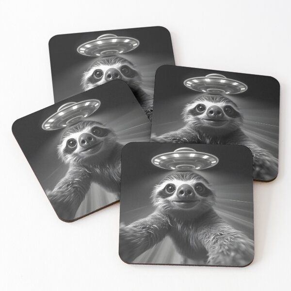 Item preview, Alien Invasion Sloth Selfie - Quirky B&W UFO Art | Slow-Mo Chaos designed and sold by WAUZ.