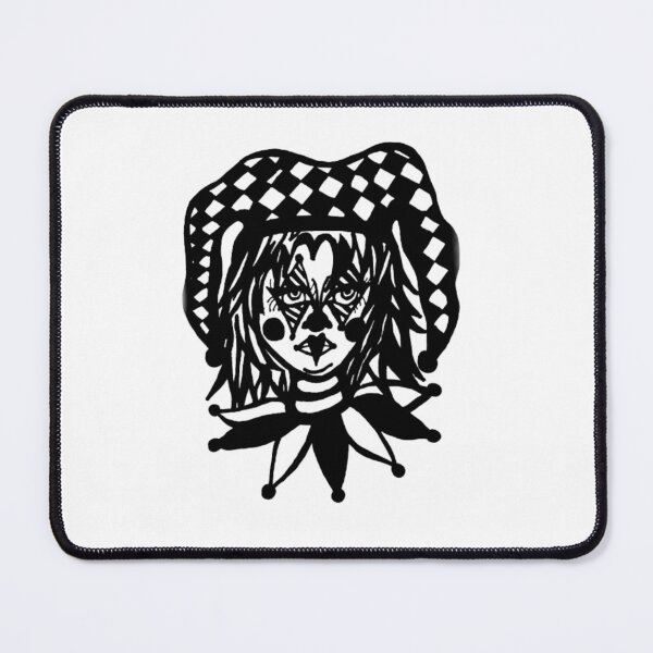 Item preview, Greyscale Tattoo Flash Style Carnival Circus Clown Jester Girl Portrait designed and sold by KayTurtless.