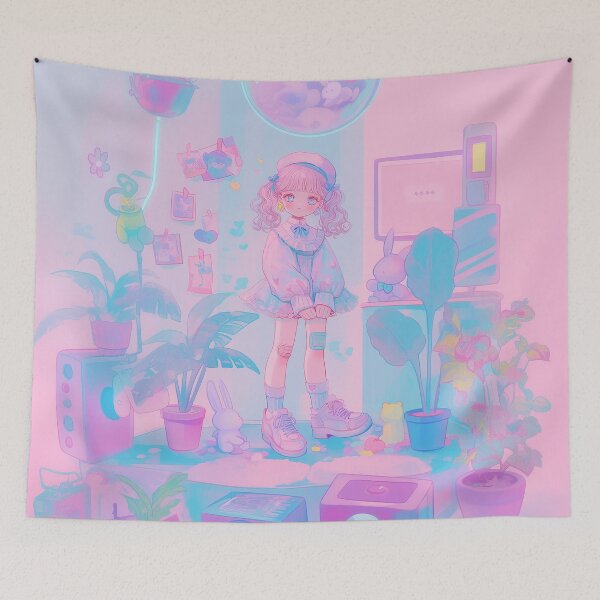 Item preview, Dreamy Pastel Anime Girl – Cozy Room Aesthetic Art designed and sold by Kawai Anime Shop.