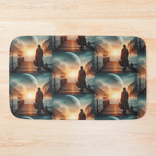 Item preview, Mysterious man watching the sunset from the pier designed and sold by Dogandesighn.