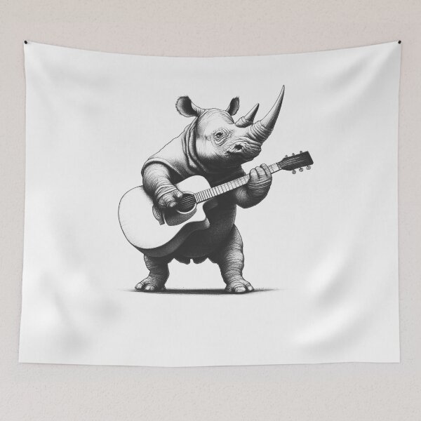 Item preview, Rhino Playing Guitar 2 designed and sold by Kimberley King Art  King Art.
