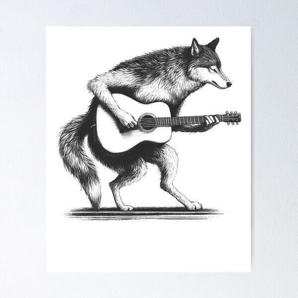 Item preview, Wolf Playing Guitar designed and sold by Kimberley King Art  King Art.