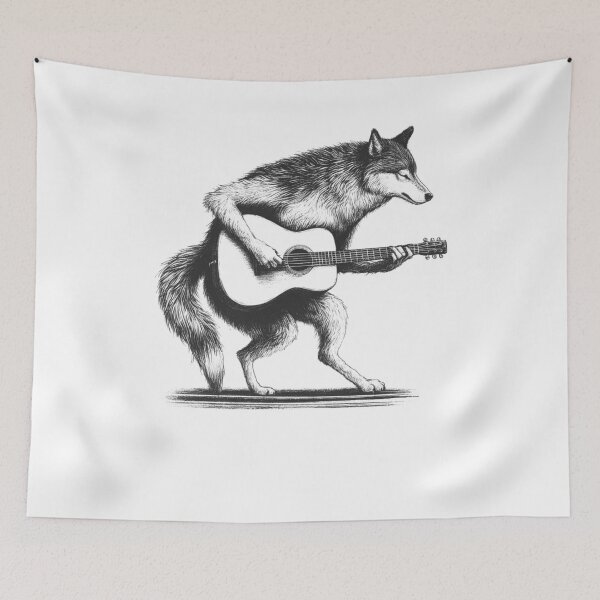 Item preview, Wolf Playing Guitar designed and sold by Kimberley King Art  King Art.