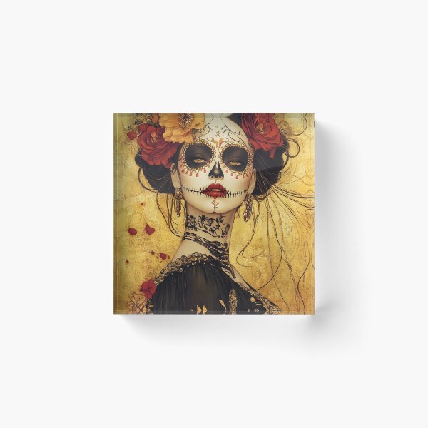 Item preview, Elegant Day of the Dead portrait with floral adornments designed and sold by Artessie.