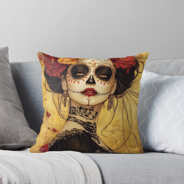 Item preview, Elegant Day of the Dead portrait with floral adornments designed and sold by Artessie.