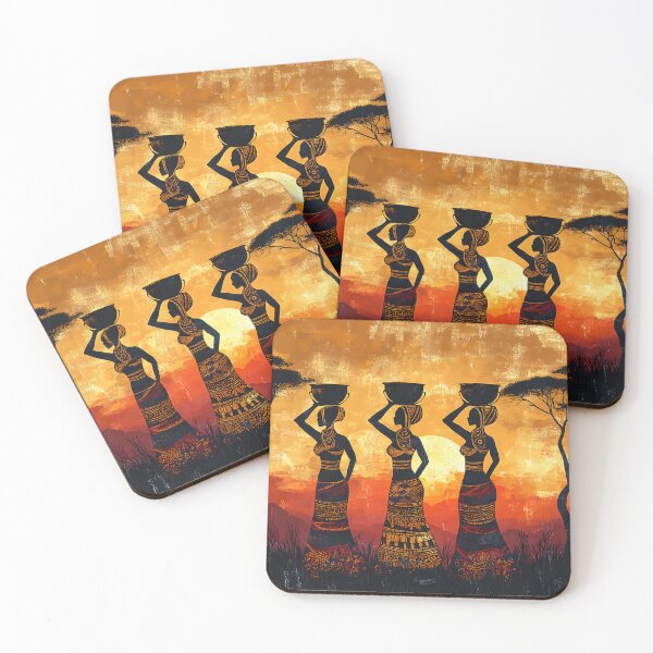 Item preview, Silhouettes with pots at sunset in African landscape designed and sold by Artessie.