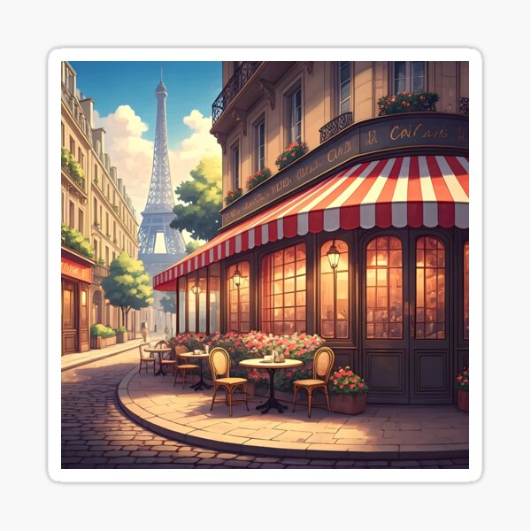 Vista previa del artículo con la obra «Café parisino: encanto de adoquines y ambiente floreciente», diseñado y vendido por LSV-Art.
