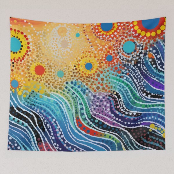 Item preview, Aboriginal Inspired Dot Art - Solar Lights On Wavy Water designed and sold by GrinGalore.
