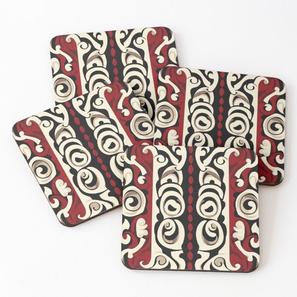 Item preview, Kowhaiwhai Miki (Beige Black And Red) Pattern designed and sold by GrinGalore.