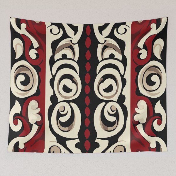 Item preview, Kowhaiwhai Miki (Beige Black And Red) Pattern designed and sold by GrinGalore.