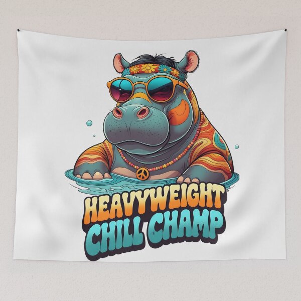 Item preview, Heavyweight Chill Champ - Groovy Hippo Boho 70s Art | LaLi Designs designed and sold by LaLi-Designs.