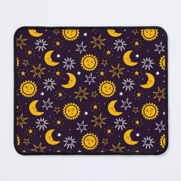 Item preview, crescent moon, sun, stars on black background designed and sold by burbura.