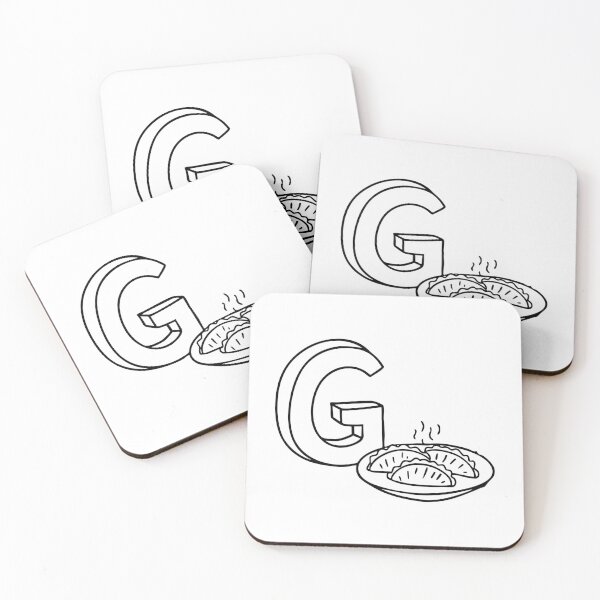 Item preview, An illustration of letter G beside a gyoza designed and sold by rasagamastore.