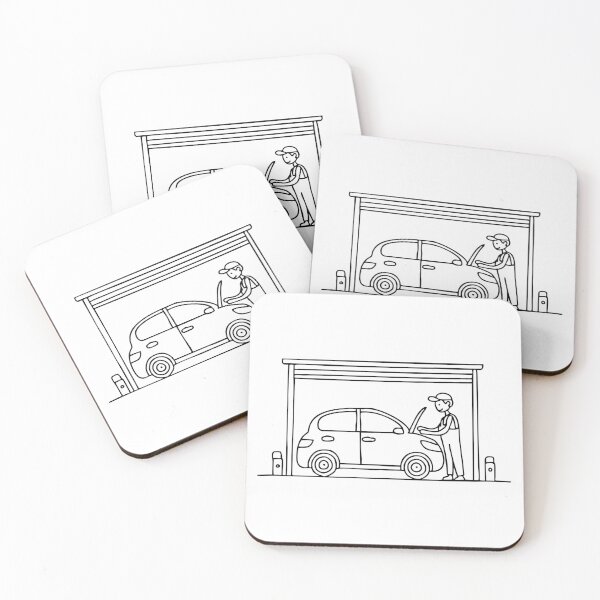 Item preview, Doodle illustration of a mechanic fixing a car inside garage designed and sold by rasagamastore.