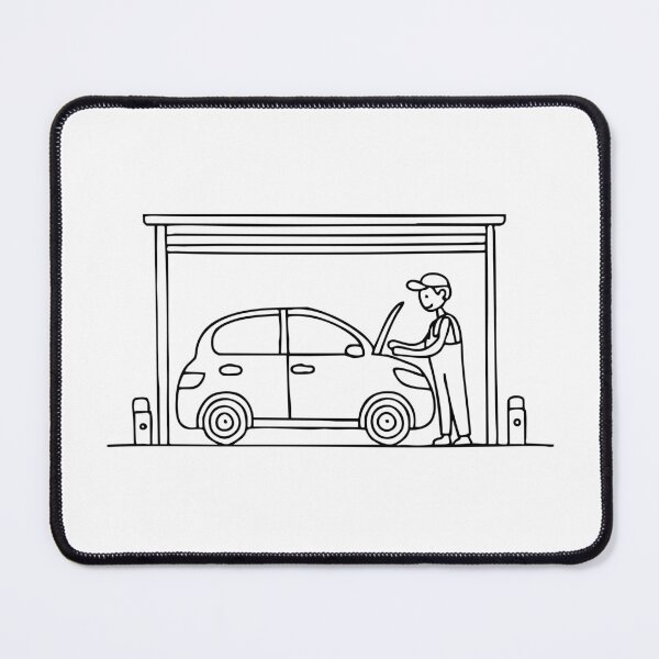 Item preview, Doodle illustration of a mechanic fixing a car inside garage designed and sold by rasagamastore.