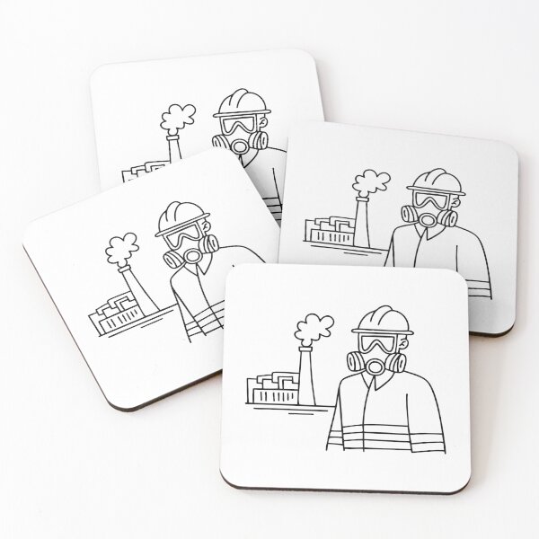 Item preview, Doodle illustration of a worker in a gas mask inspecting an industrial site designed and sold by rasagamastore.