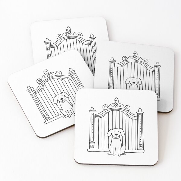 Item preview, Doodle illustration of a dog sitting at a decorative gate designed and sold by rasagamastore.