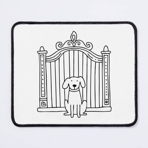 Item preview, Doodle illustration of a dog sitting at a decorative gate designed and sold by rasagamastore.
