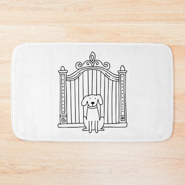 Item preview, Doodle illustration of a dog sitting at a decorative gate designed and sold by rasagamastore.