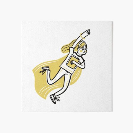 Item preview, super woman in yellow with a book reaching up and flying designed and sold by jasmineberry.