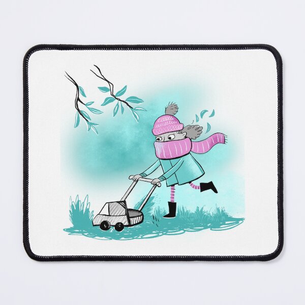 Item preview, A girl mowing long grass in full winter gear designed and sold by jasmineberry.