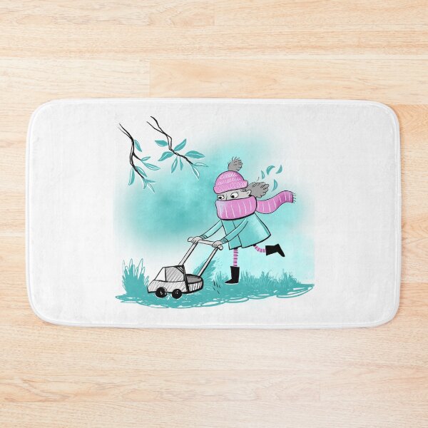 Item preview, A girl mowing long grass in full winter gear designed and sold by jasmineberry.