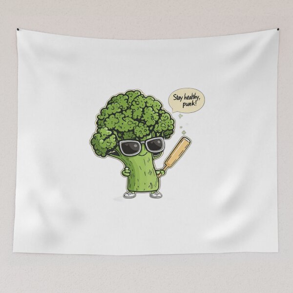 Item preview, Cute broccoli character saying Stay healthy, punk! designed and sold by JurgenGoLF.