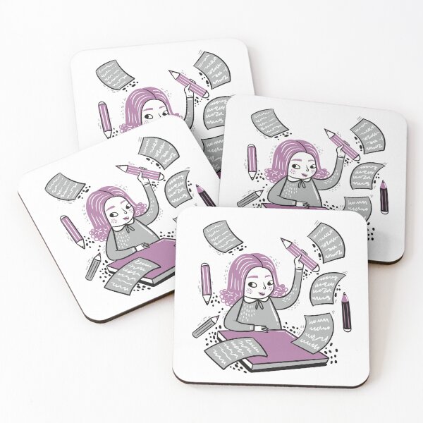 Item preview, Girl writing with lots of paper flying around her designed and sold by jasmineberry.