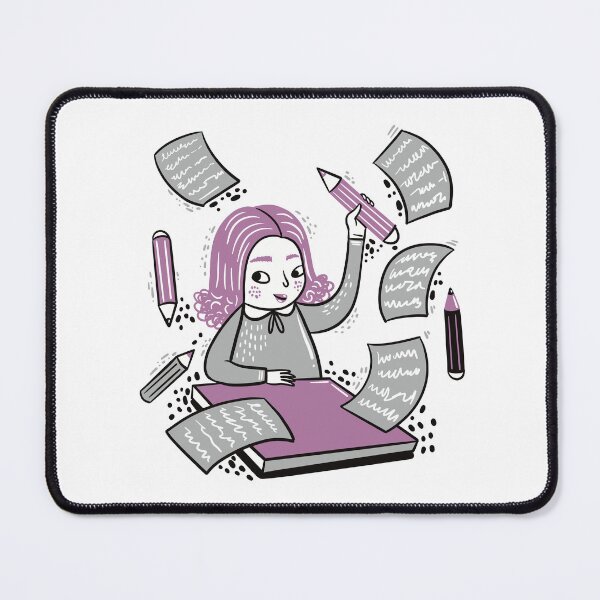 Item preview, Girl writing with lots of paper flying around her designed and sold by jasmineberry.