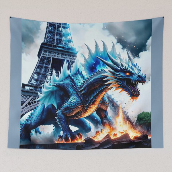 Item preview, Alvesart - Dragon 01 - Colossal Dragon and Eiffel Tower in Flames designed and sold by Alvesart.