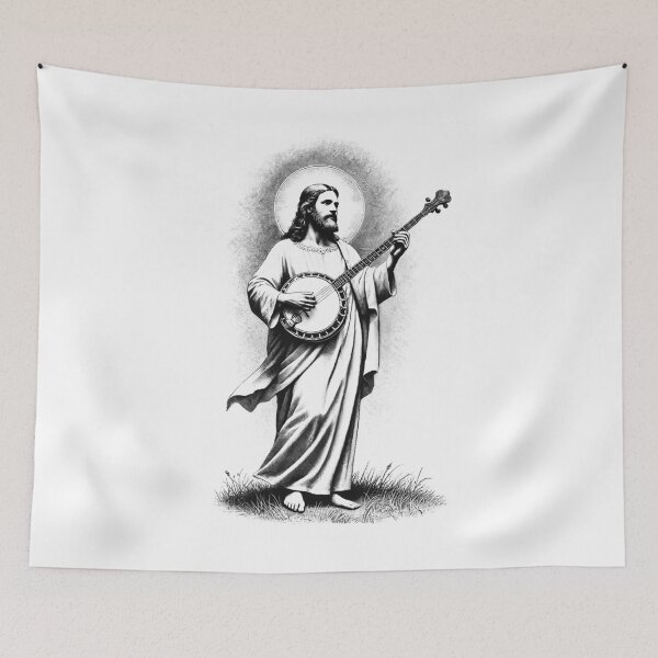 Item preview, Jesus Playing Banjo Christian Vintage Banjoist Banjo Player designed and sold by Kimberley King Art  King Art.
